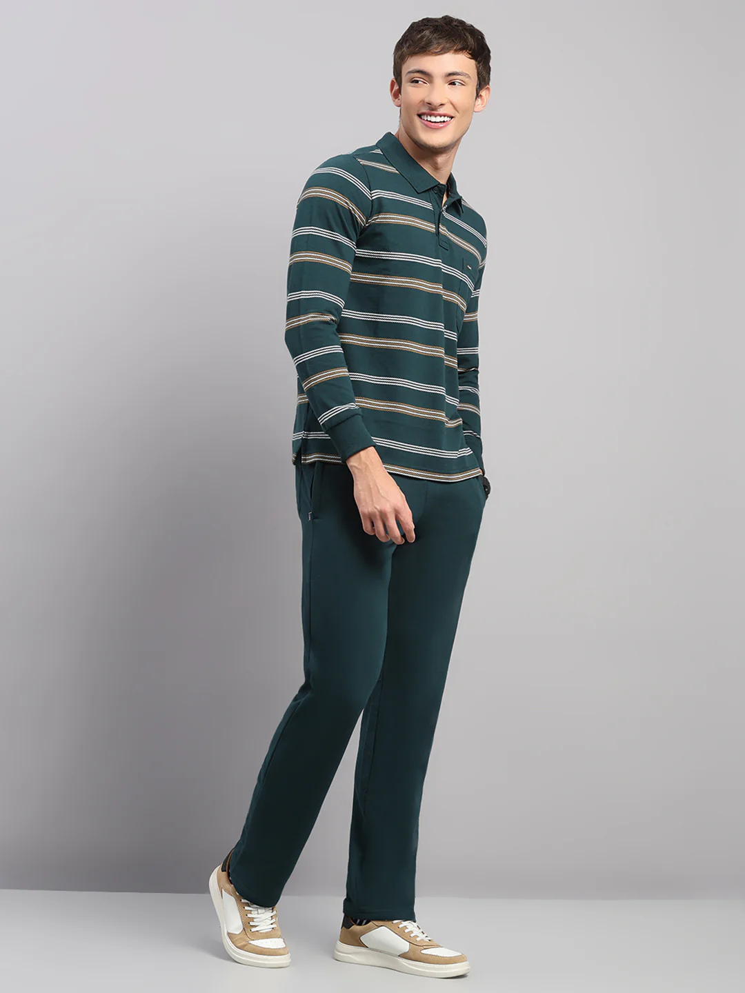 Men Green Stripe Collar Full Sleeve Winter Tracksuit - Image 4
