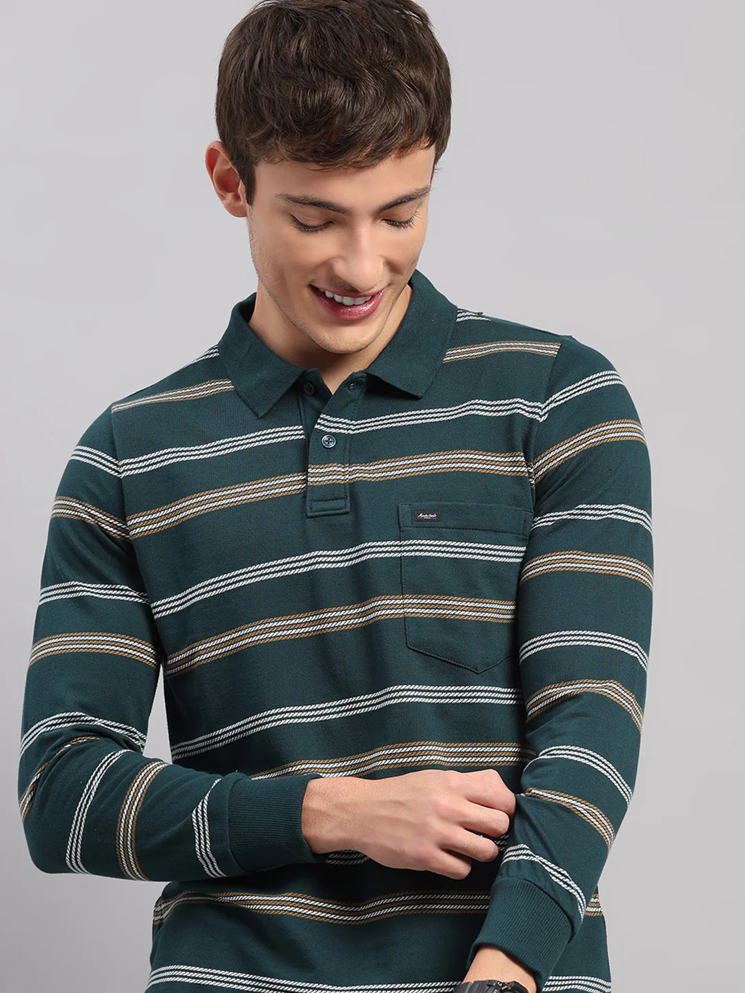 Men Green Stripe Collar Full Sleeve Winter Tracksuit - Image 6