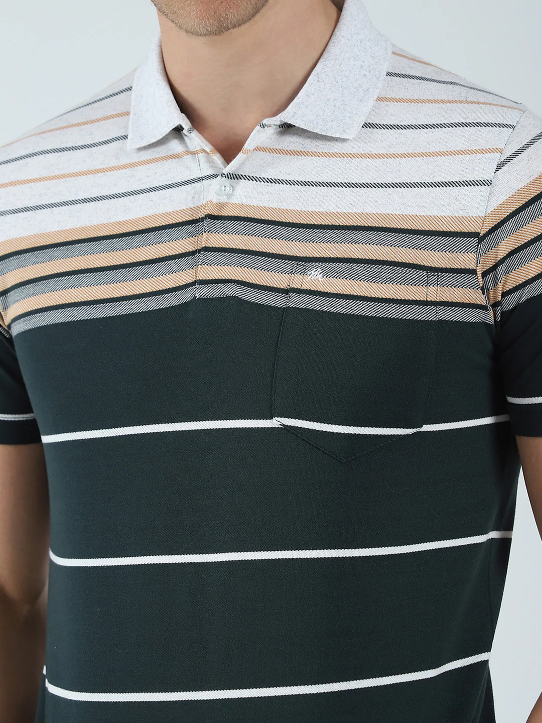 Men Green Stripe Collar Half Sleeve T-Shirt - Image 7