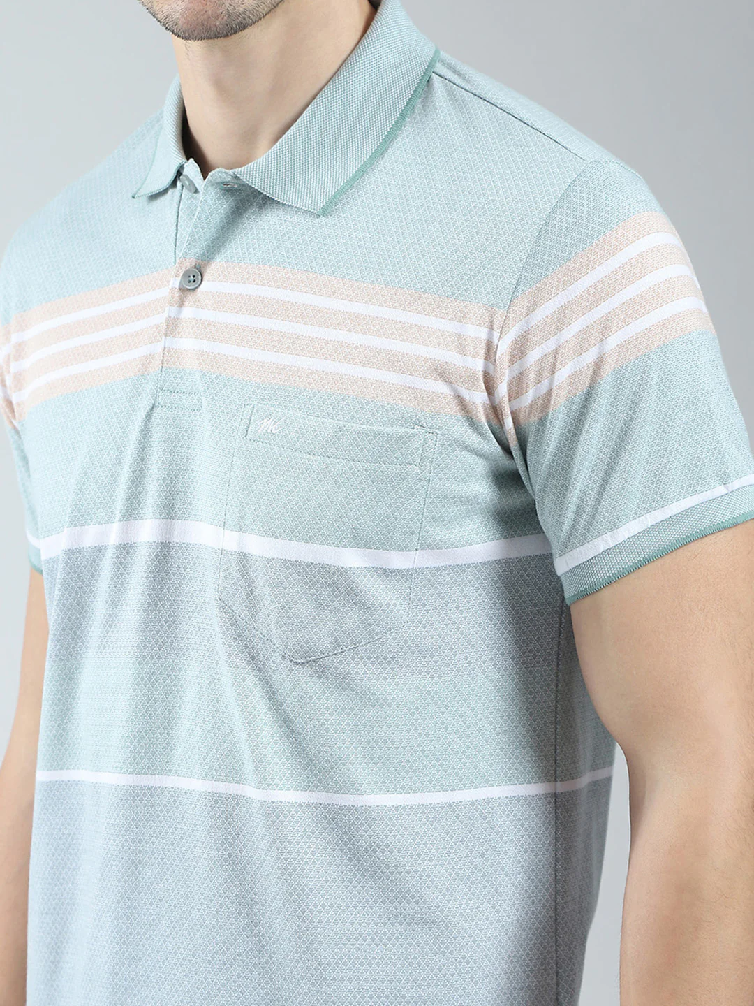 Men Green Stripe Collar Half Sleeve T-Shirt - Image 6