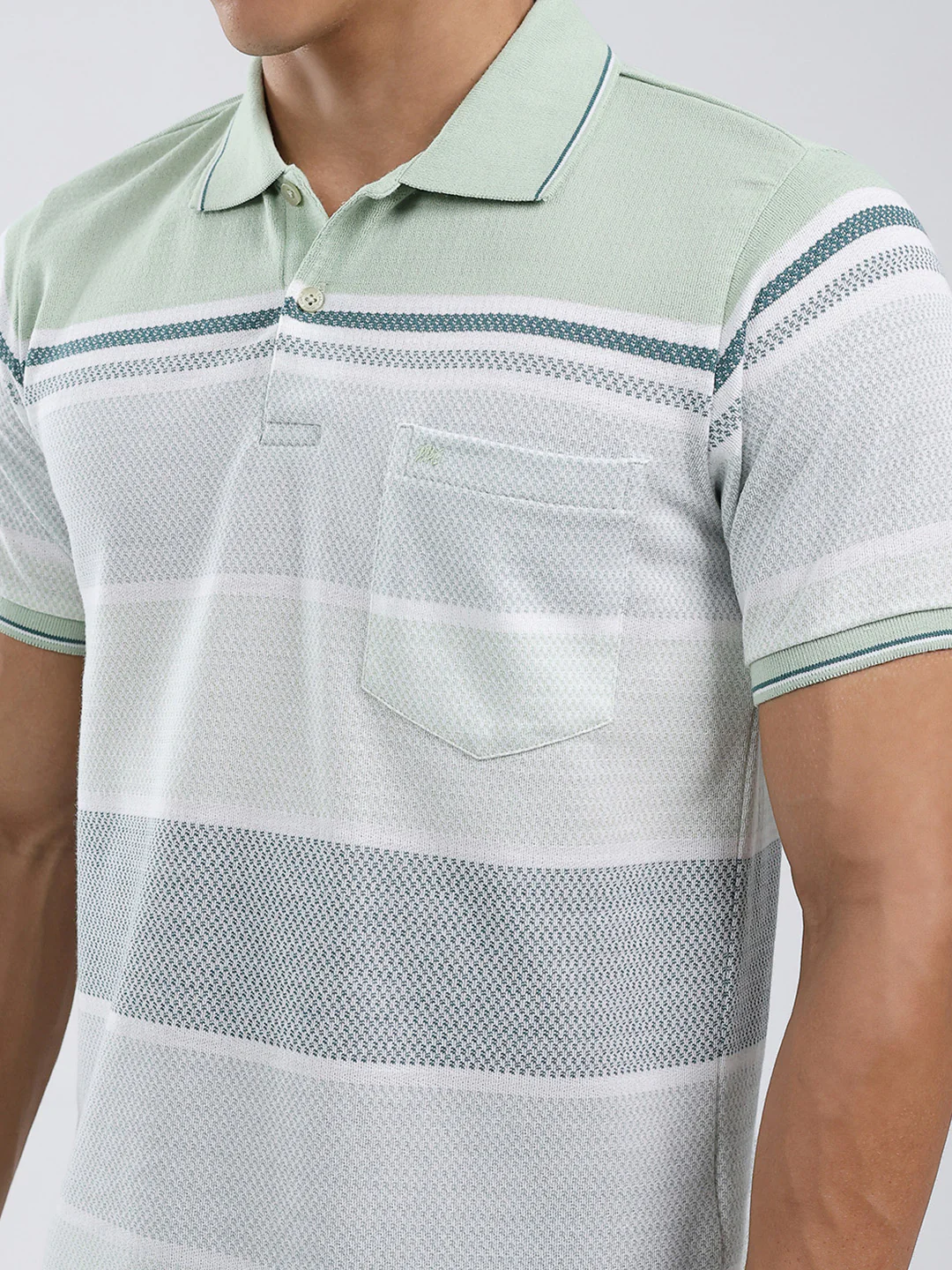 Men Green Stripe Collar Half Sleeve T-Shirt - Image 6
