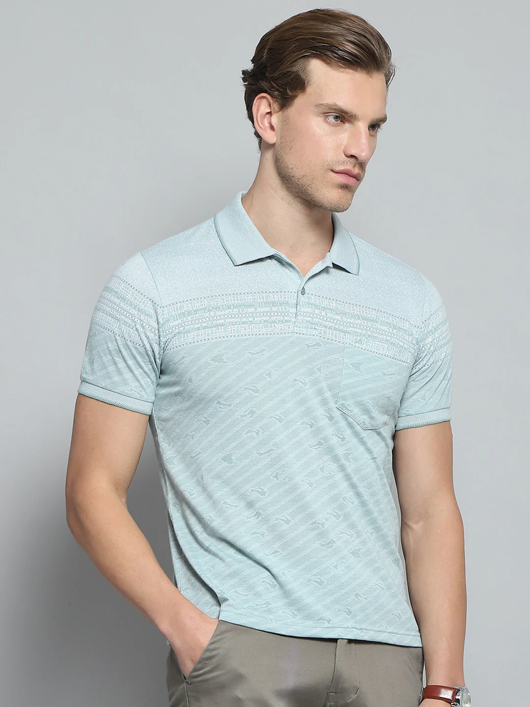 Men Green Stripe Collar Half Sleeve T-Shirt - Image 4