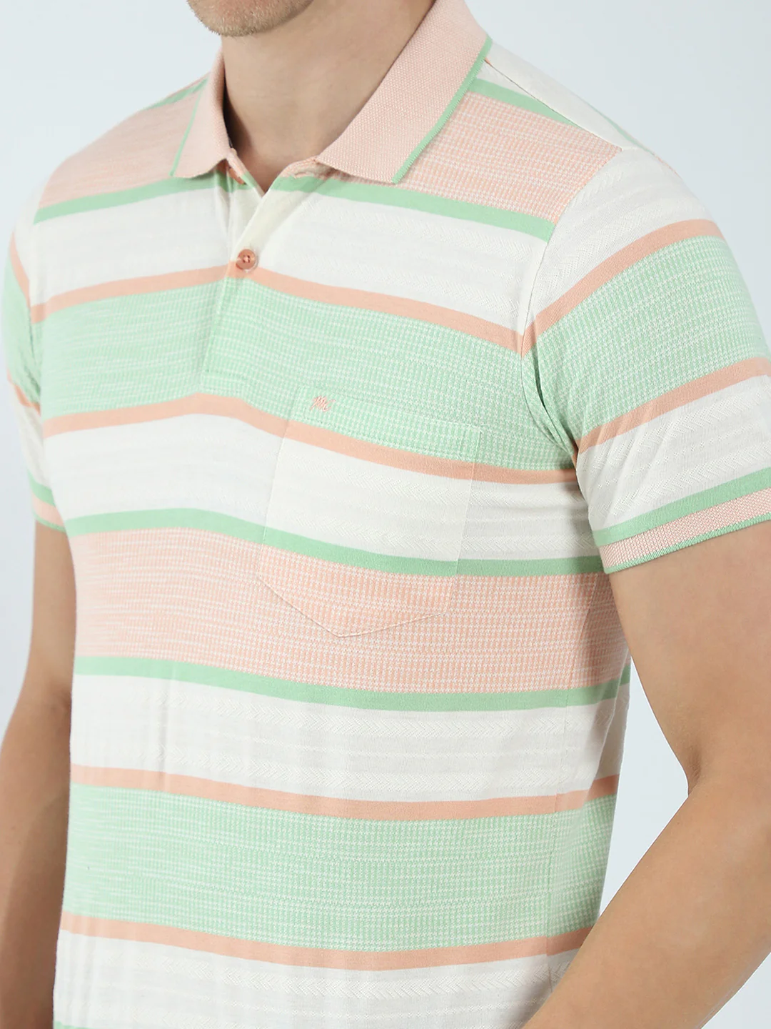 Men Green Stripe Collar Half Sleeve T-Shirt - Image 7