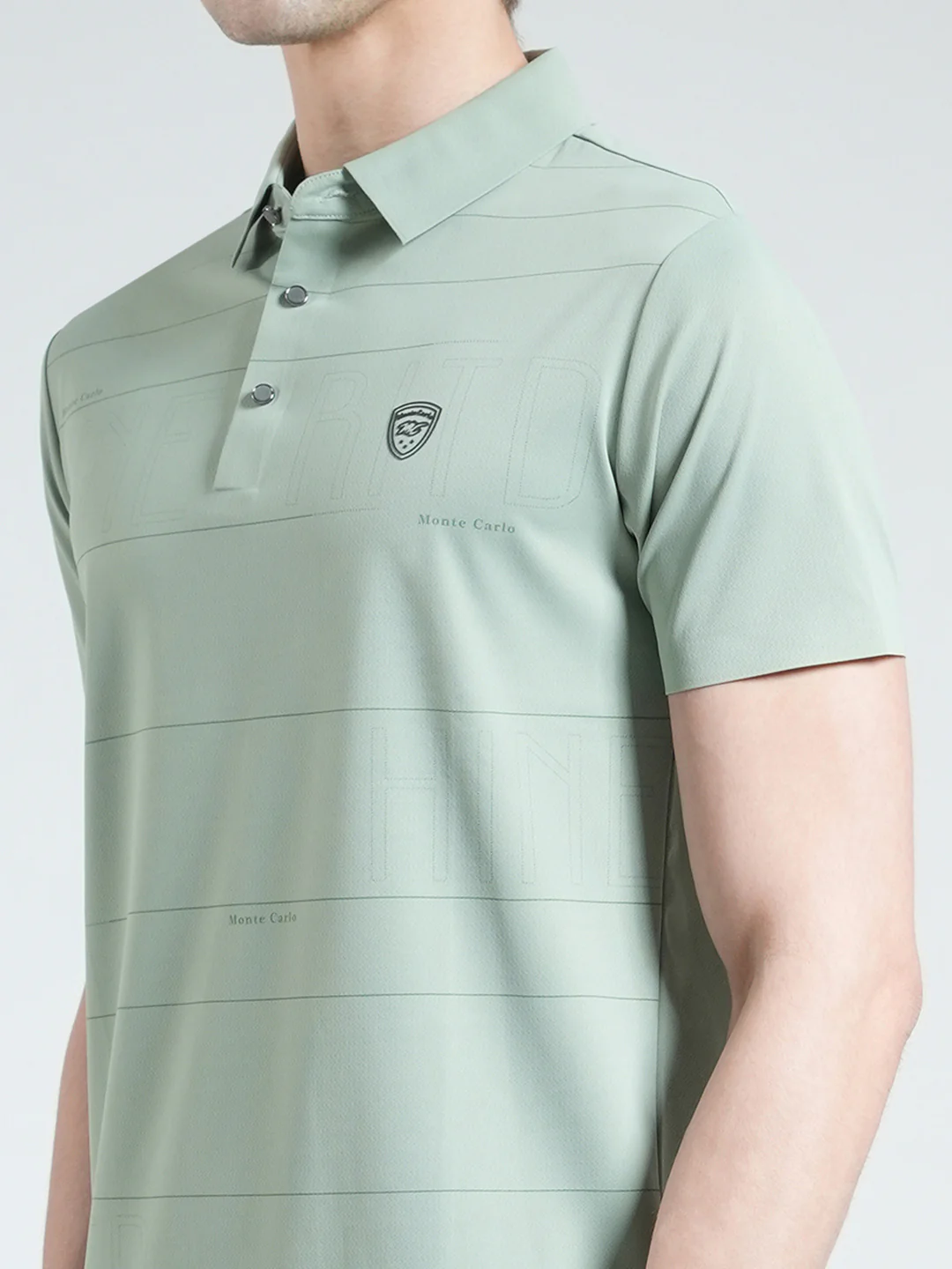 Men Green Stripe Collar Half Sleeve T-Shirt - Image 6