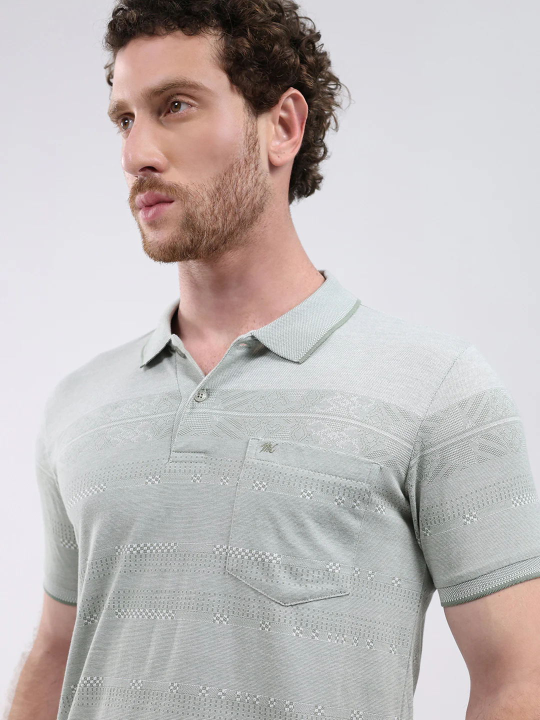 Men Green Stripe Collar Half Sleeve T-Shirt - Image 7