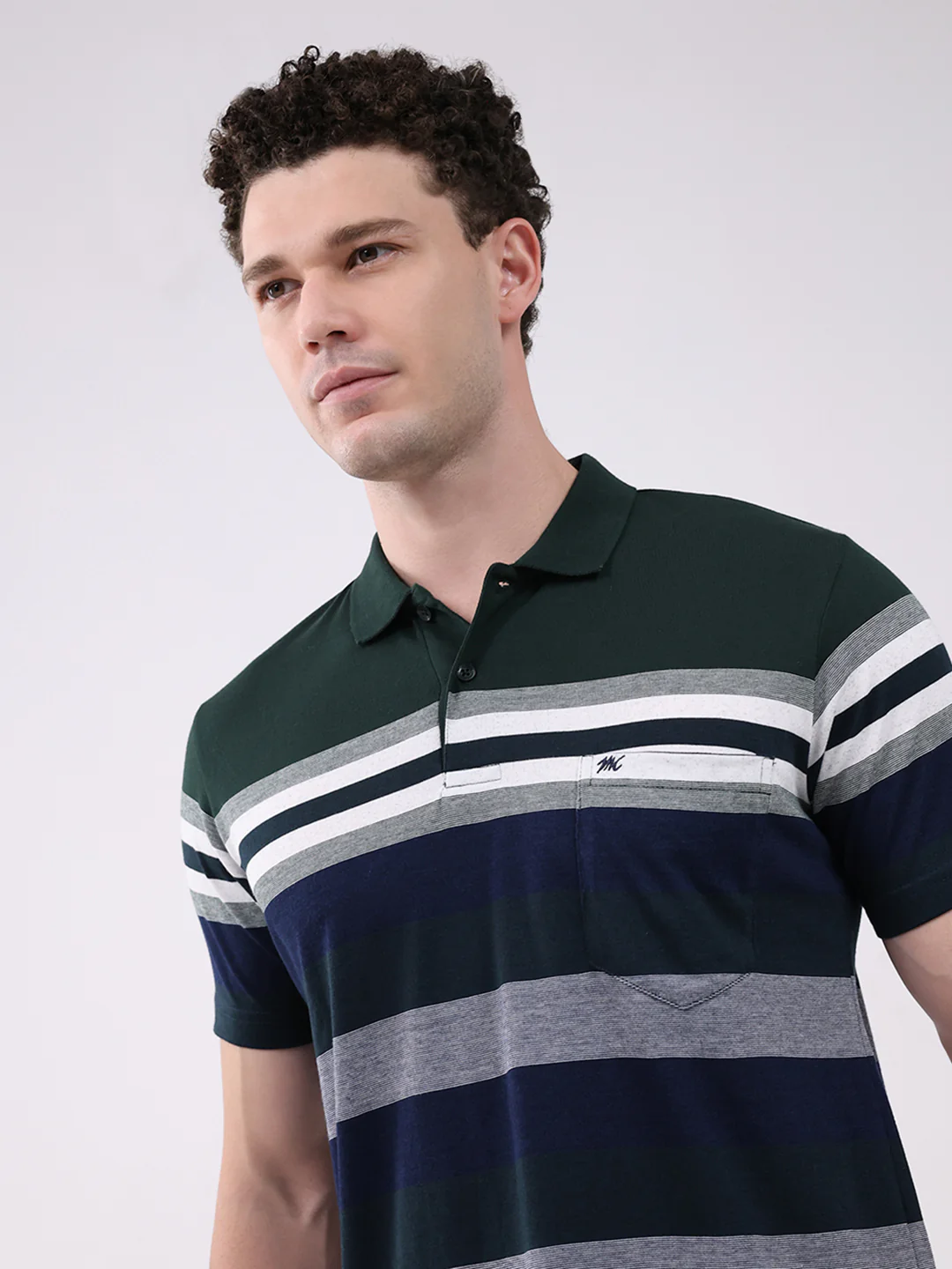 Men Green Stripe Collar Half Sleeve T-Shirt - Image 7