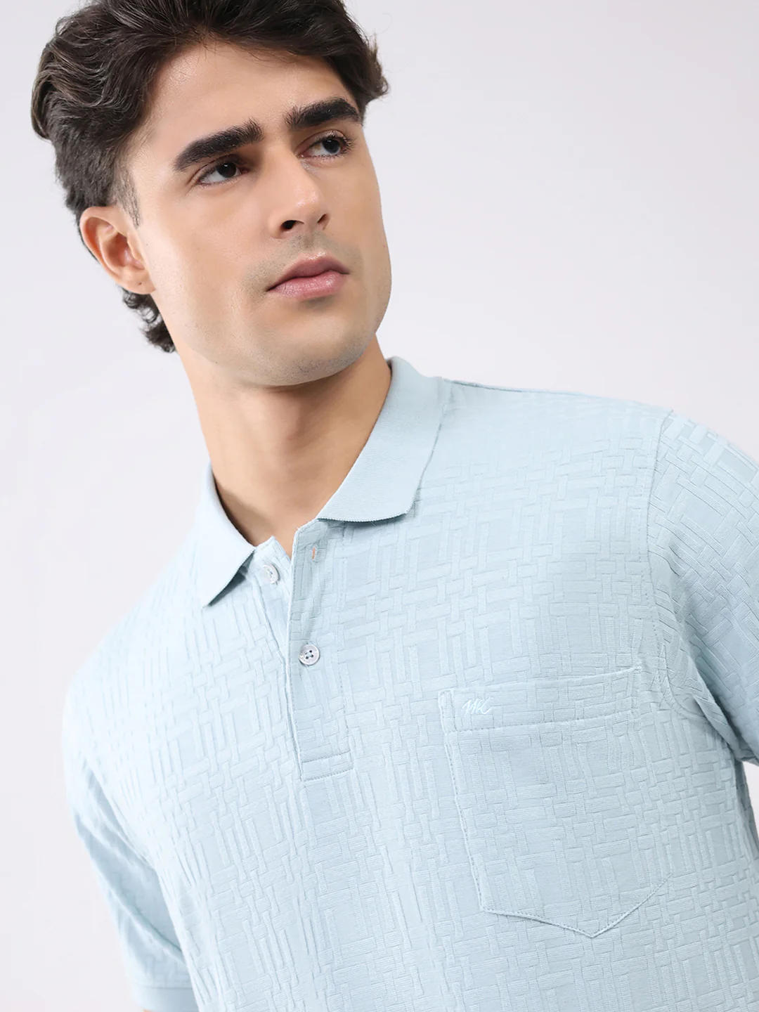 Men Green Stripe Collar Half Sleeve T-Shirt - Image 6