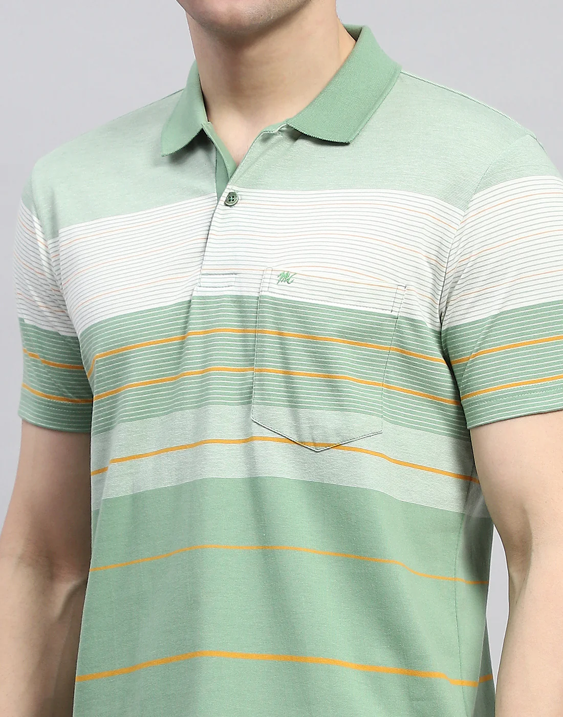 Men Green Stripe Polo Collar Half Sleeve T-Shirt - Image 6