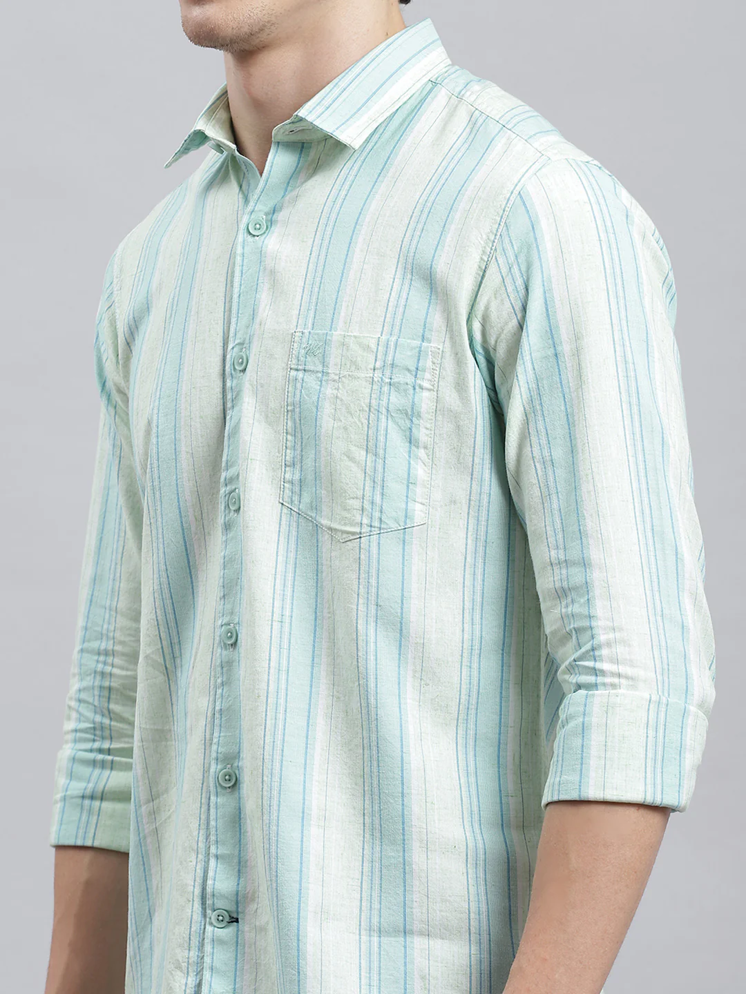 Men Green Stripe Shirt - Image 6