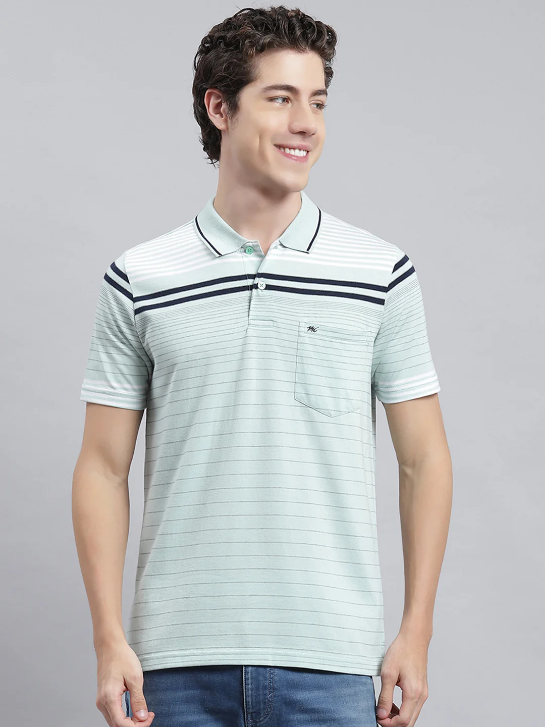 Men Green Stripe T-Shirt - Image 2