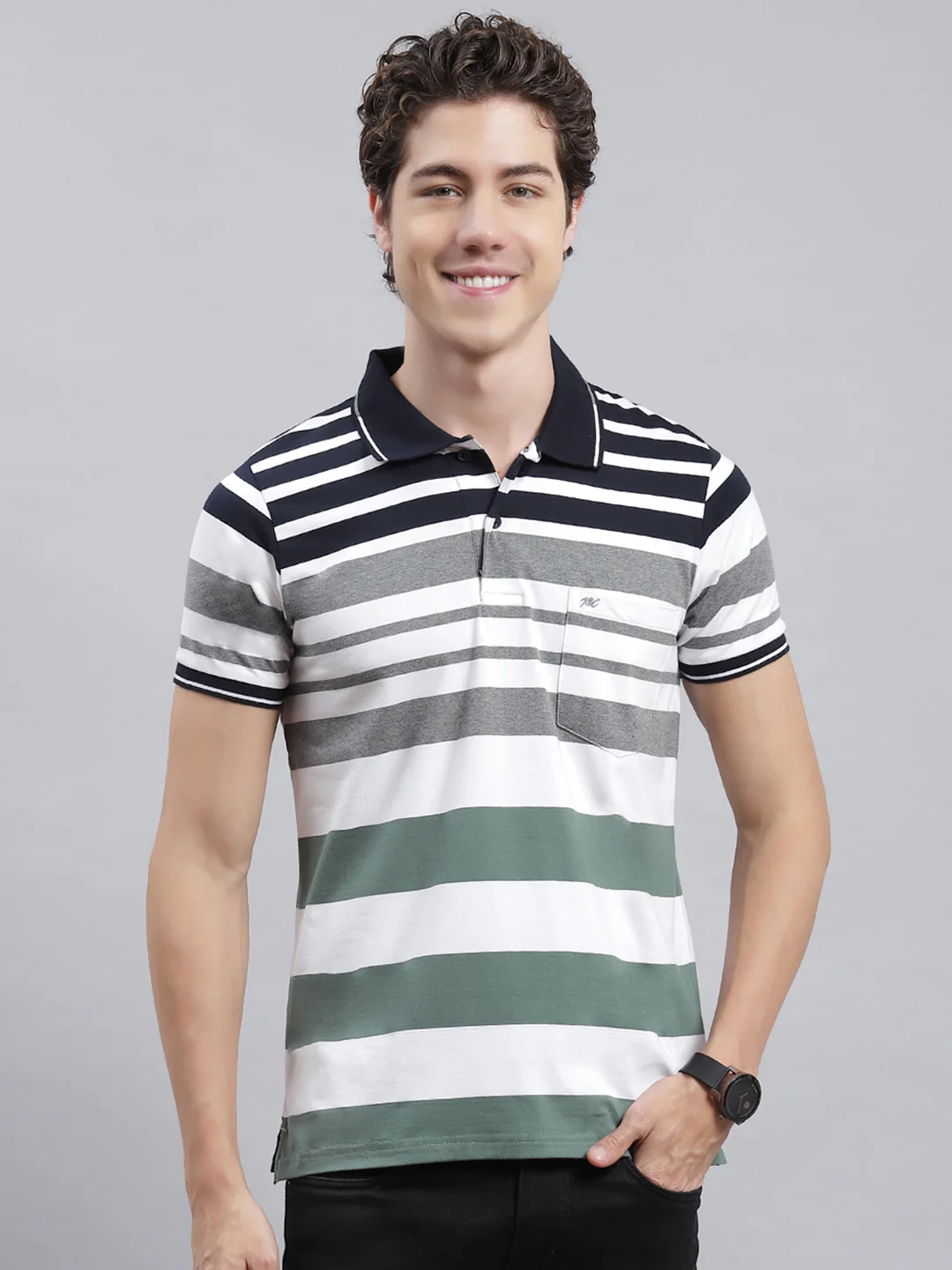 Men Green Stripe T-Shirt - Image 2