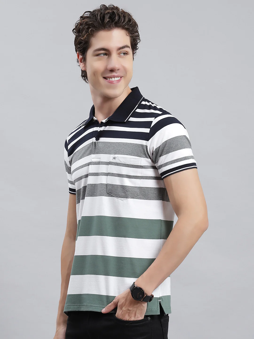 Men Green Stripe T-Shirt - Image 4