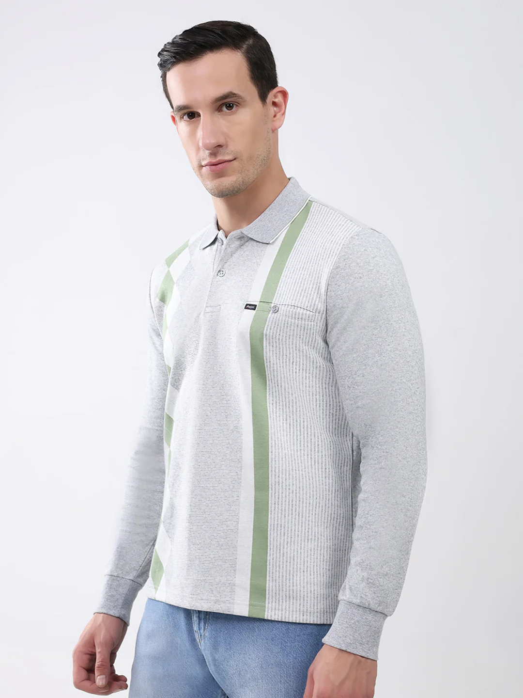 Men Grey Abstract Collar Full Sleeve Winter T-Shirt - Image 3