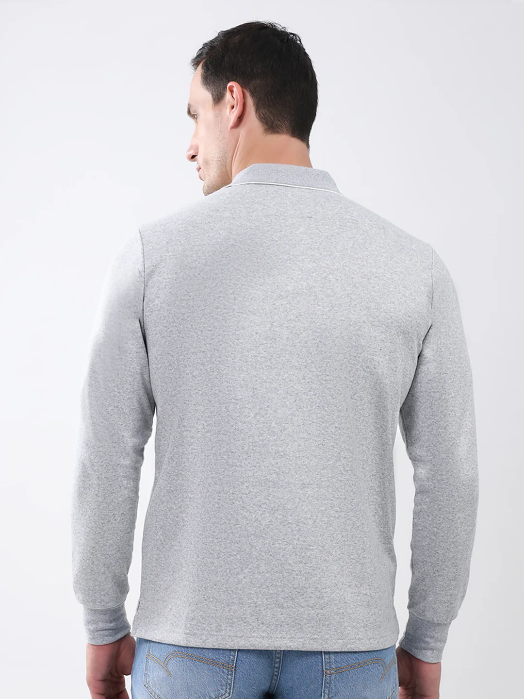 Men Grey Abstract Collar Full Sleeve Winter T-Shirt - Image 5