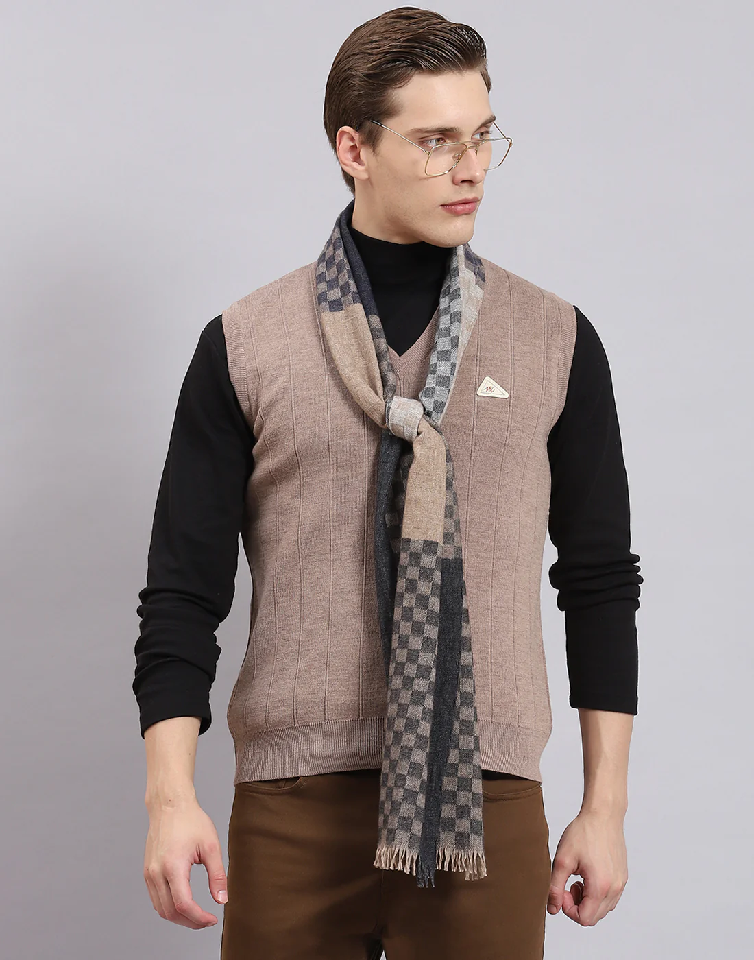 Men Grey Check Muffler - Image 2
