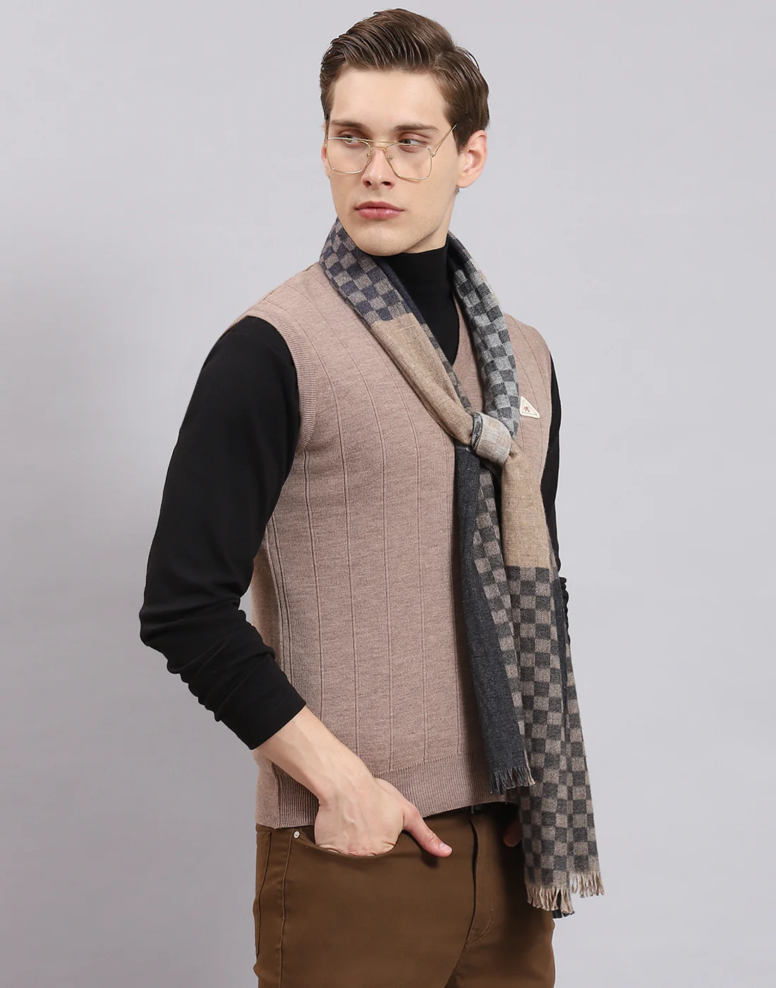 Men Grey Check Muffler - Image 5