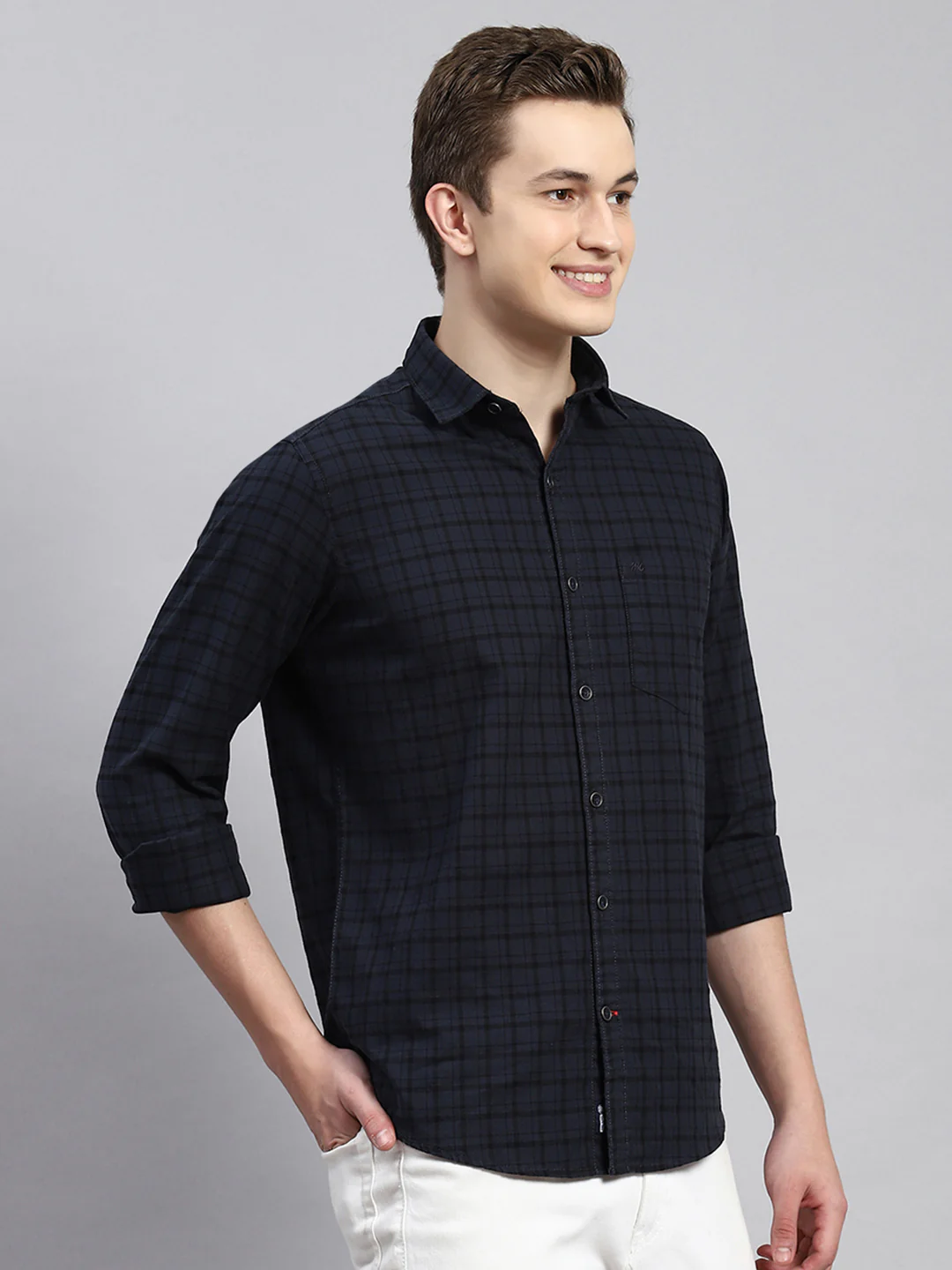 Men Grey Check Shirt - Image 3