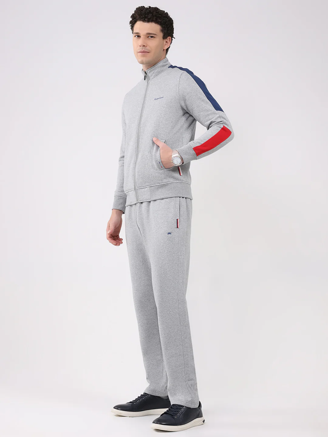 Men Grey Embroidered Collar Full Sleeve Winter Tracksuit - Image 3