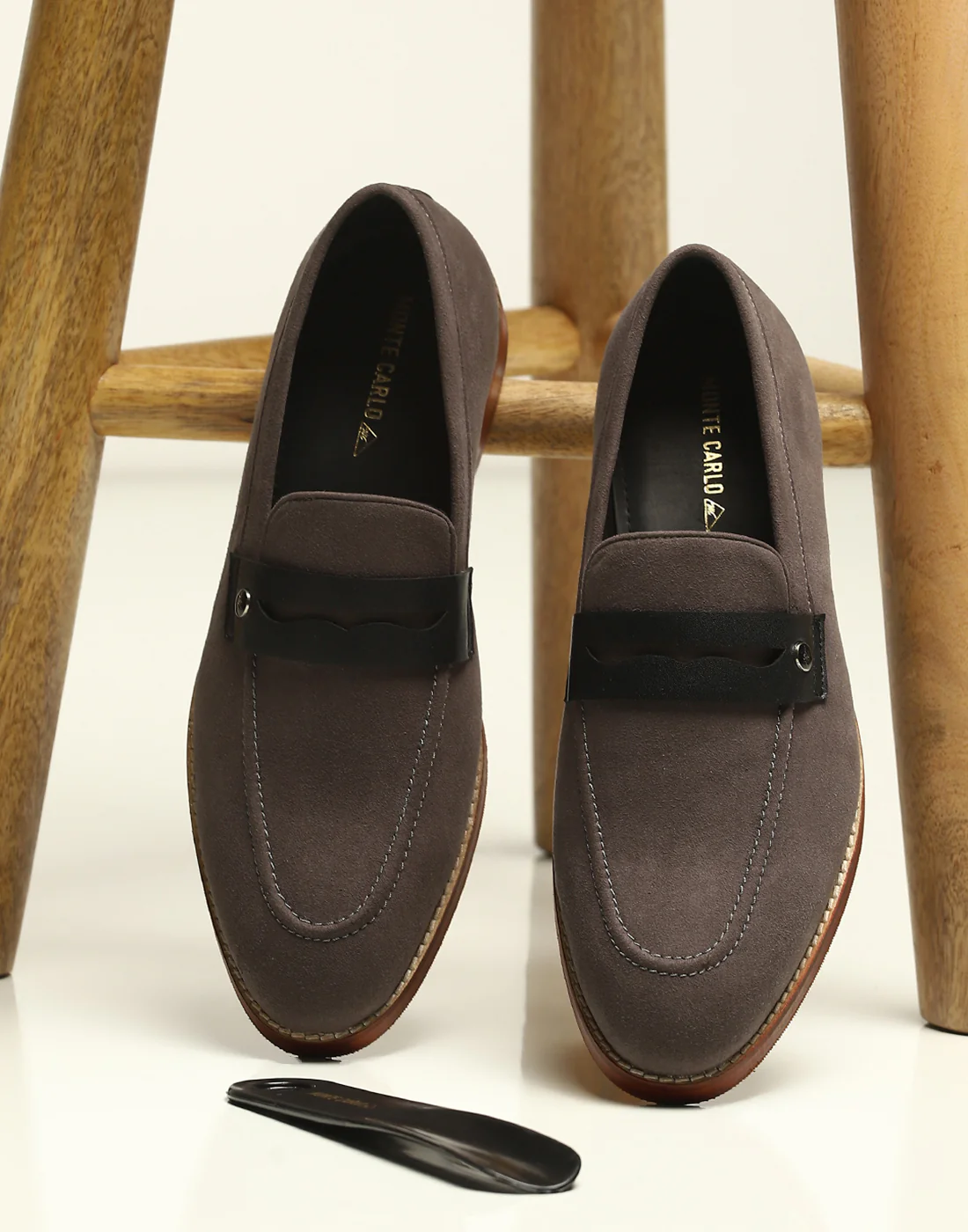 Men Grey Slip on Microfiber Loafers - Image 4