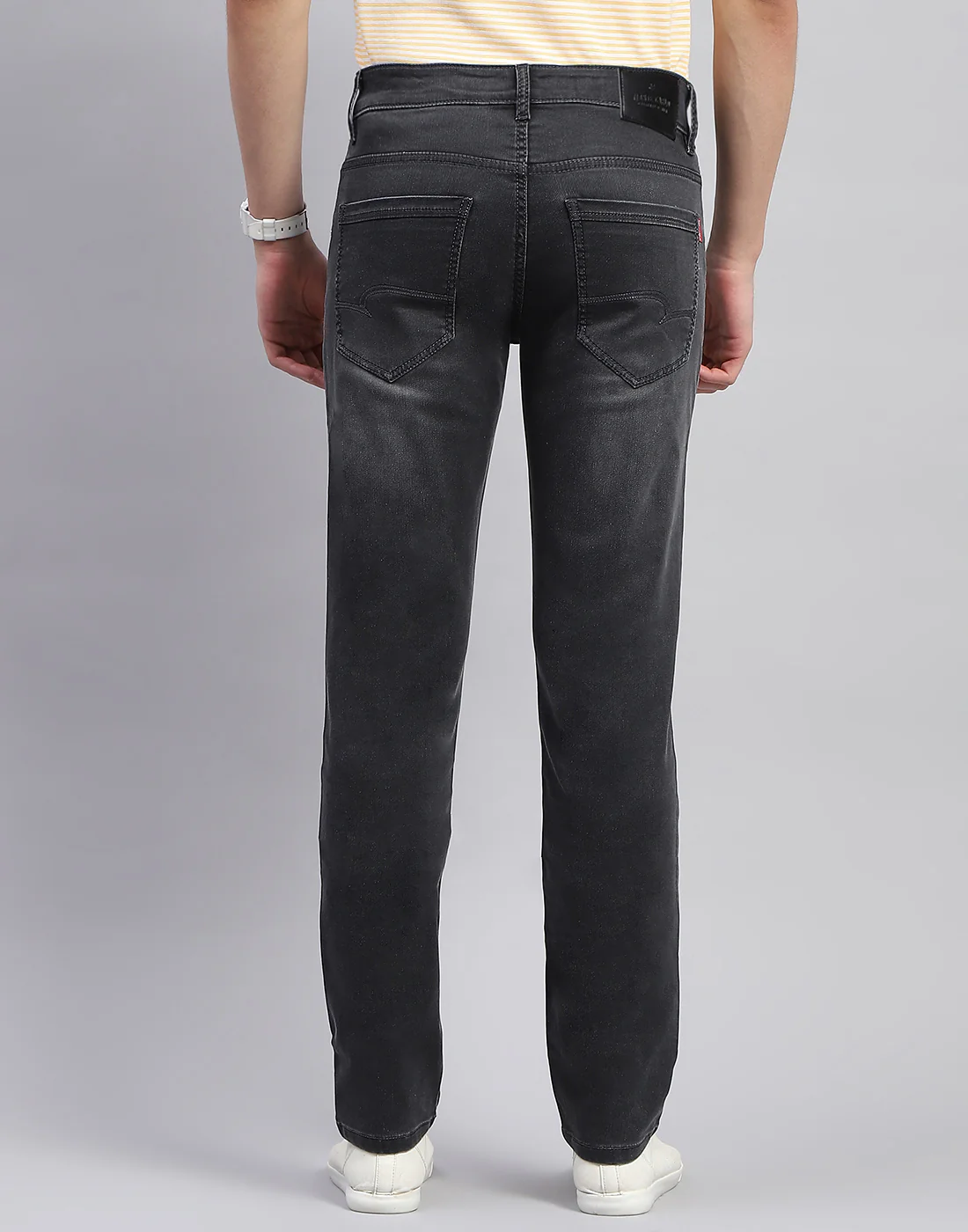 Men Grey Light Wash Narrow Fit Denim - Image 5