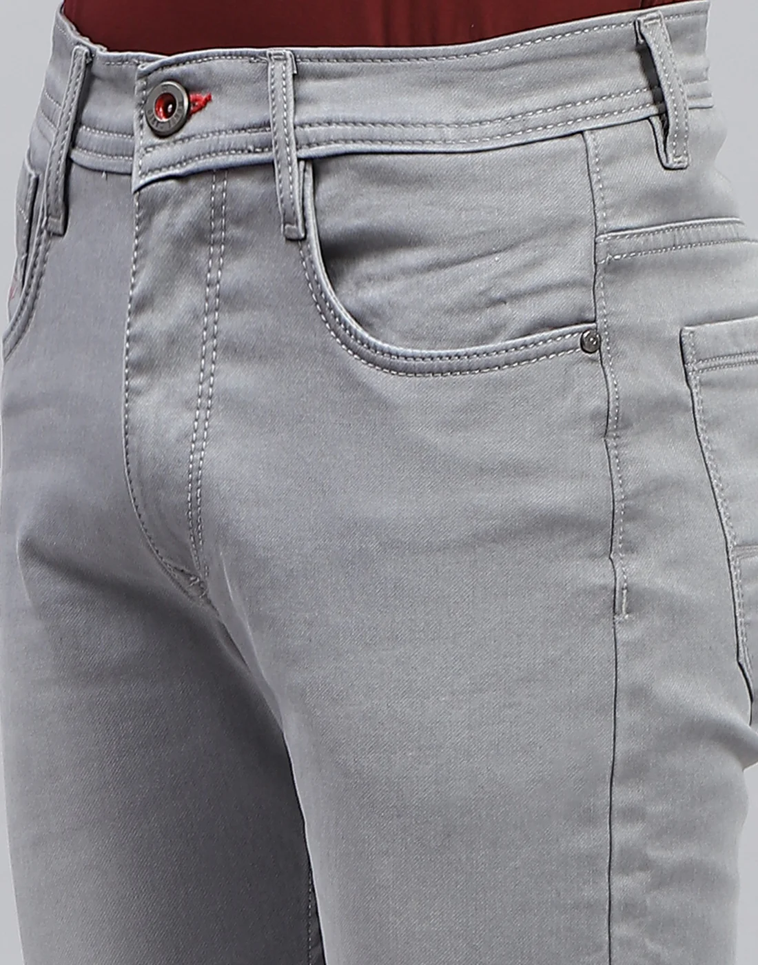 Men Grey Light Wash Narrow Fit Denim - Image 6