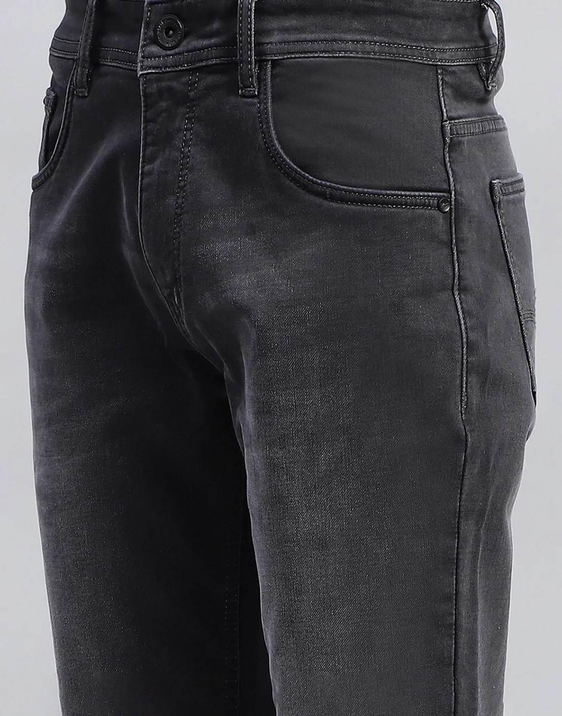 Men Grey Light Wash Narrow Fit Denim - Image 6