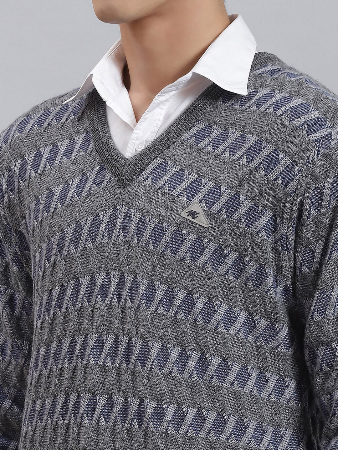 Men Grey Melange Self Design V Neck Full Sleeve Sweaters/Pullovers - Image 6