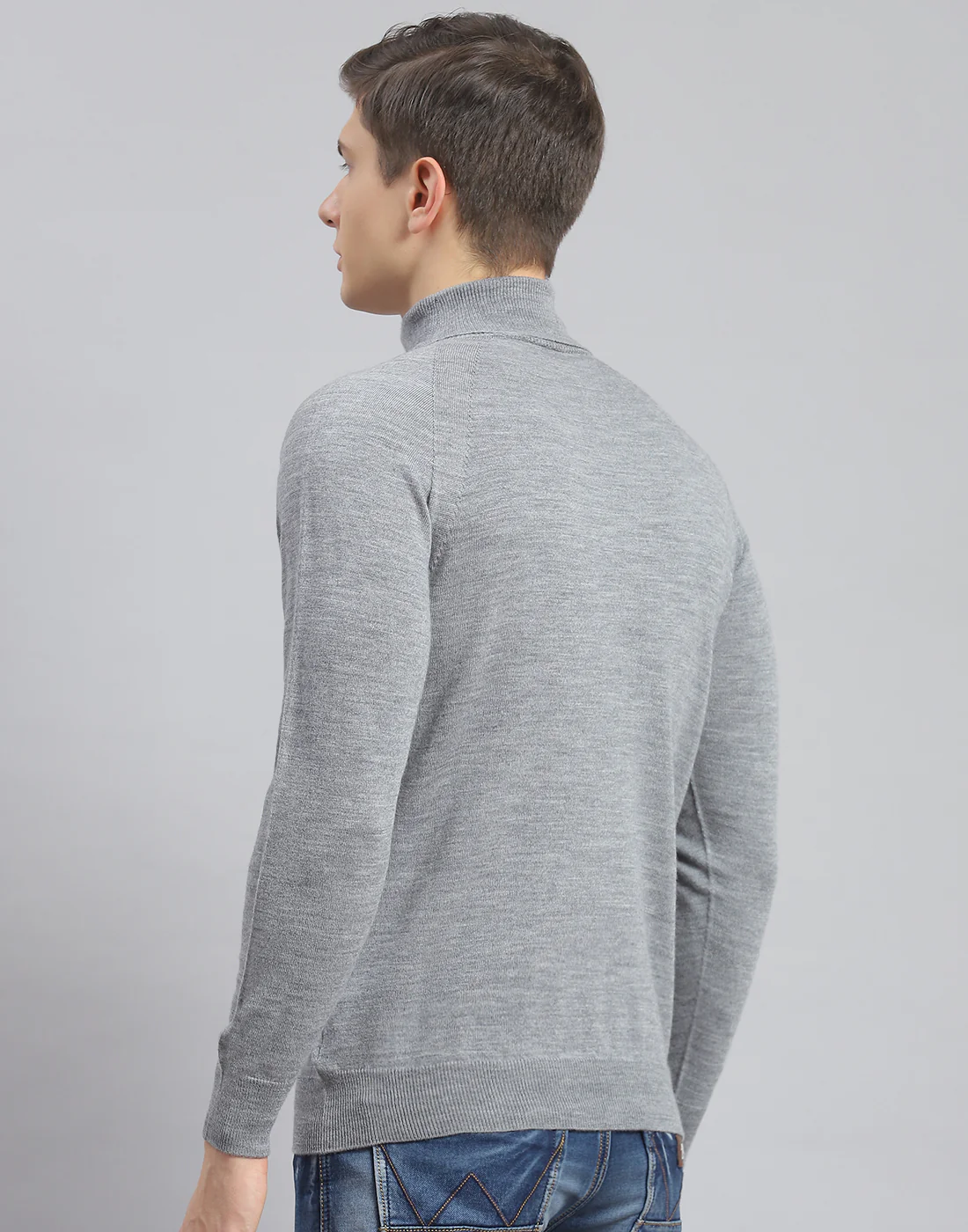 Men Grey Melange Solid H Neck Full Sleeve Pullover - Image 5