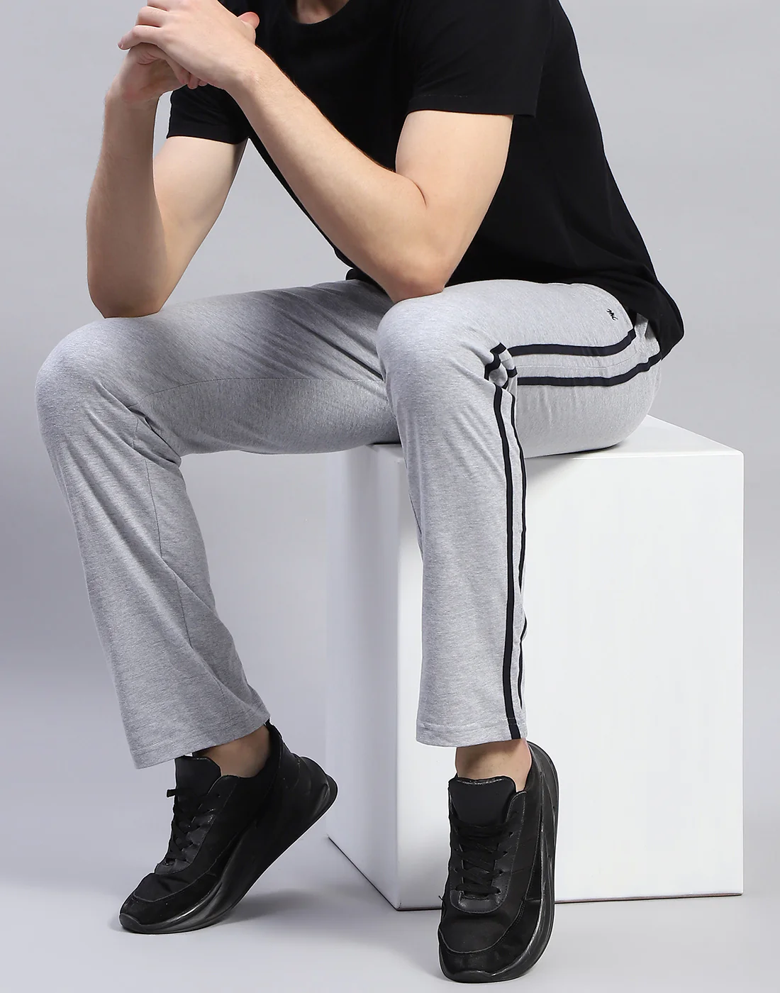 Men Grey Melange Solid Regular Fit Lower - Image 6