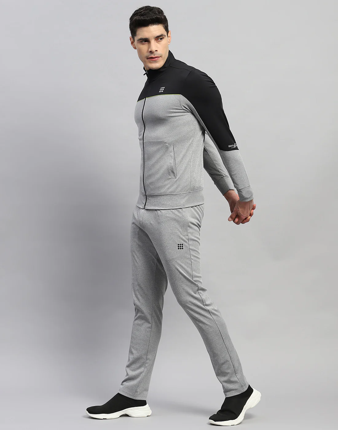 Rock.it Men Grey Melange Solid Round Neck Full Sleeve Tracksuit - Image 3