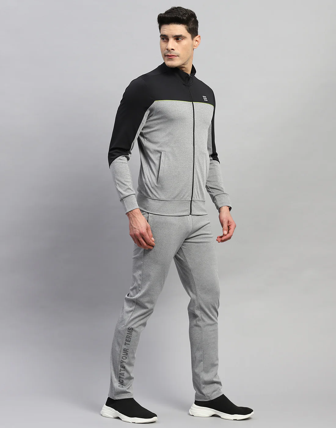 Rock.it Men Grey Melange Solid Round Neck Full Sleeve Tracksuit - Image 4