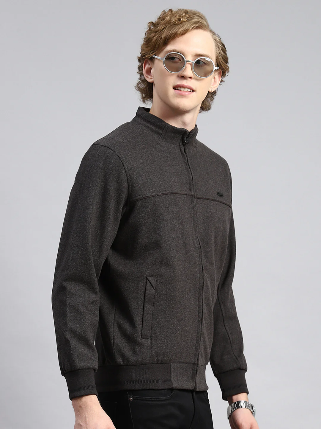 Men Grey Plain Jacket - Image 3