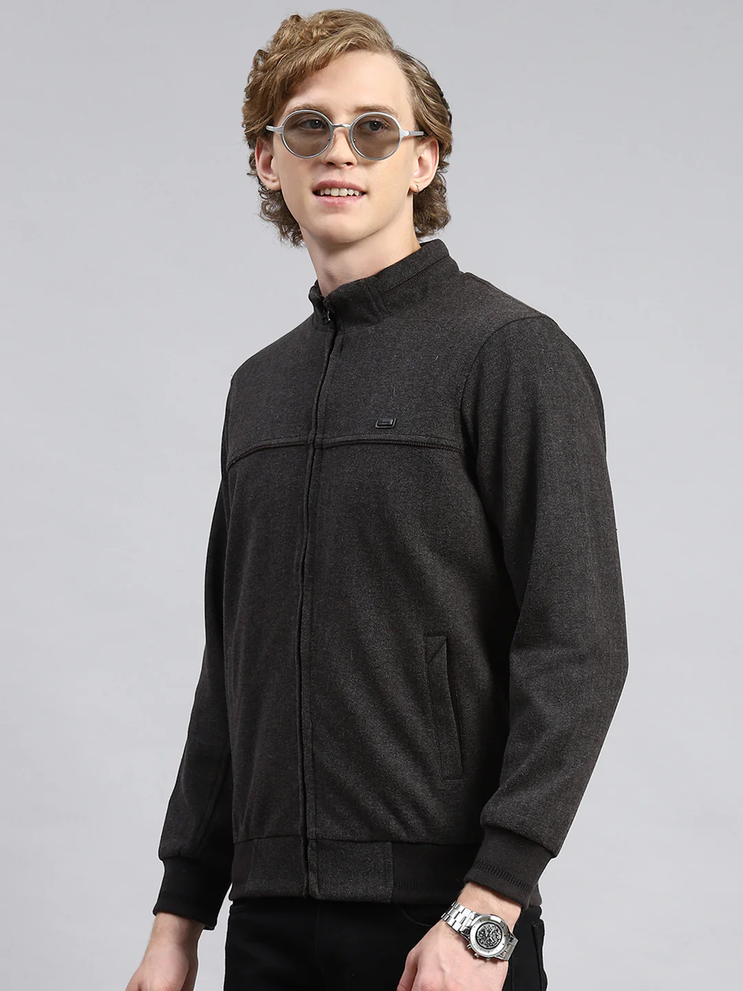 Men Grey Plain Jacket - Image 4