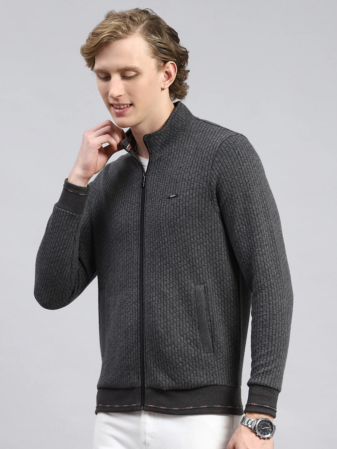 Men Grey Plain Sweatshirt - Image 4