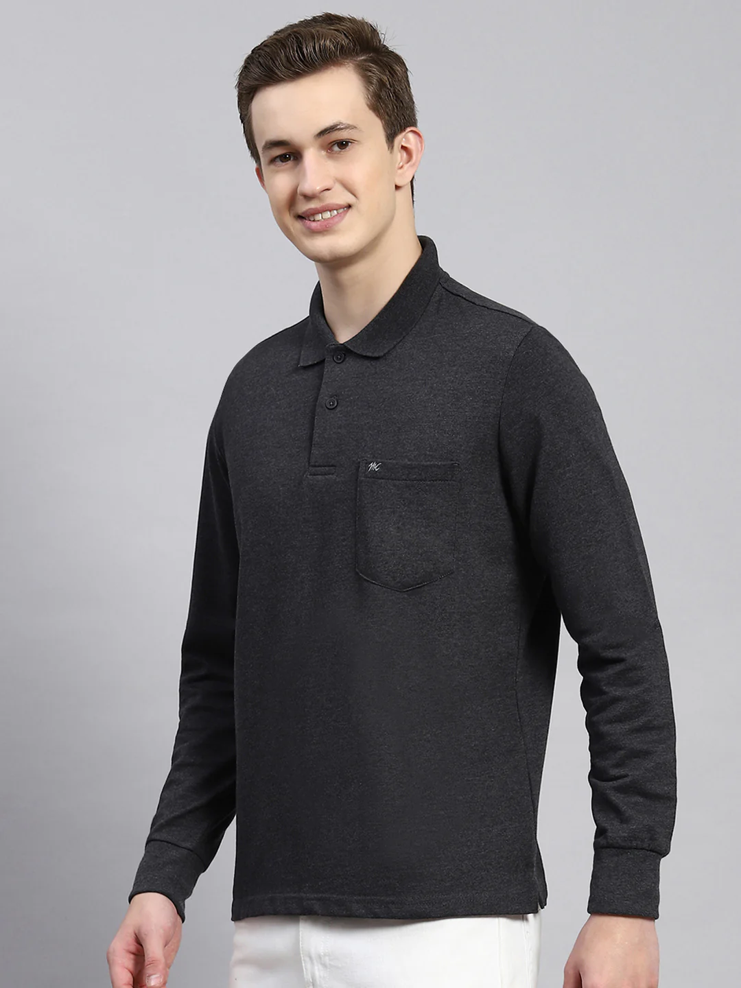 Men Grey Plain Winter T-Shirt - Image 4