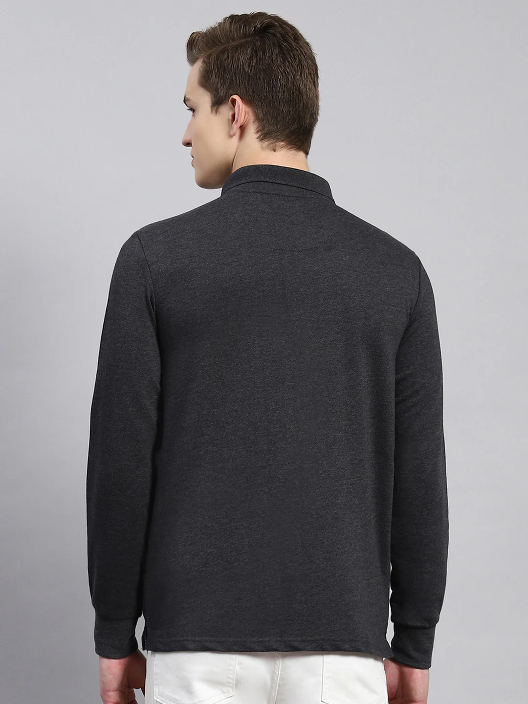 Men Grey Plain Winter T-Shirt - Image 5