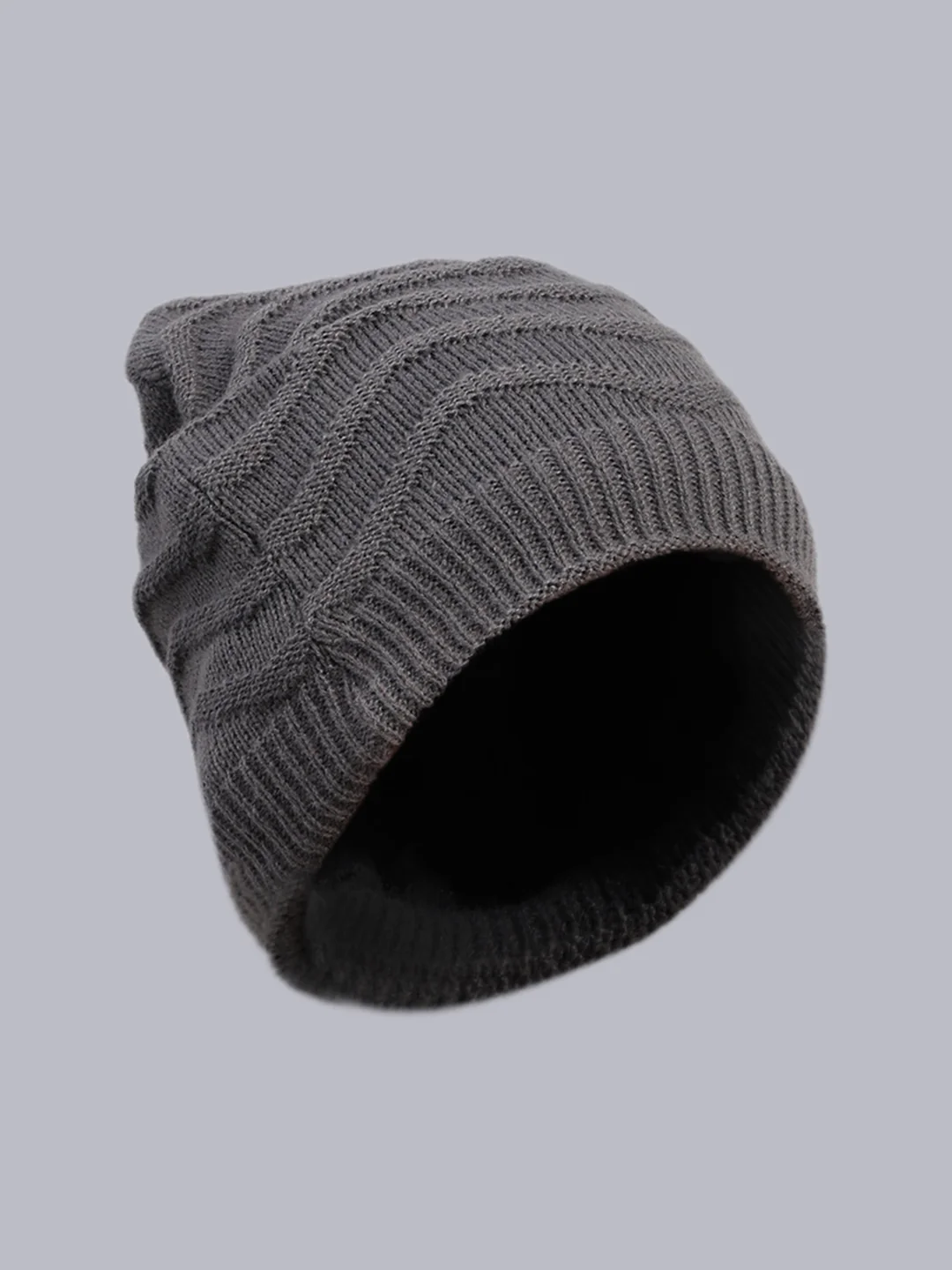 Men Grey Printed Blend Wool Cap - Image 2