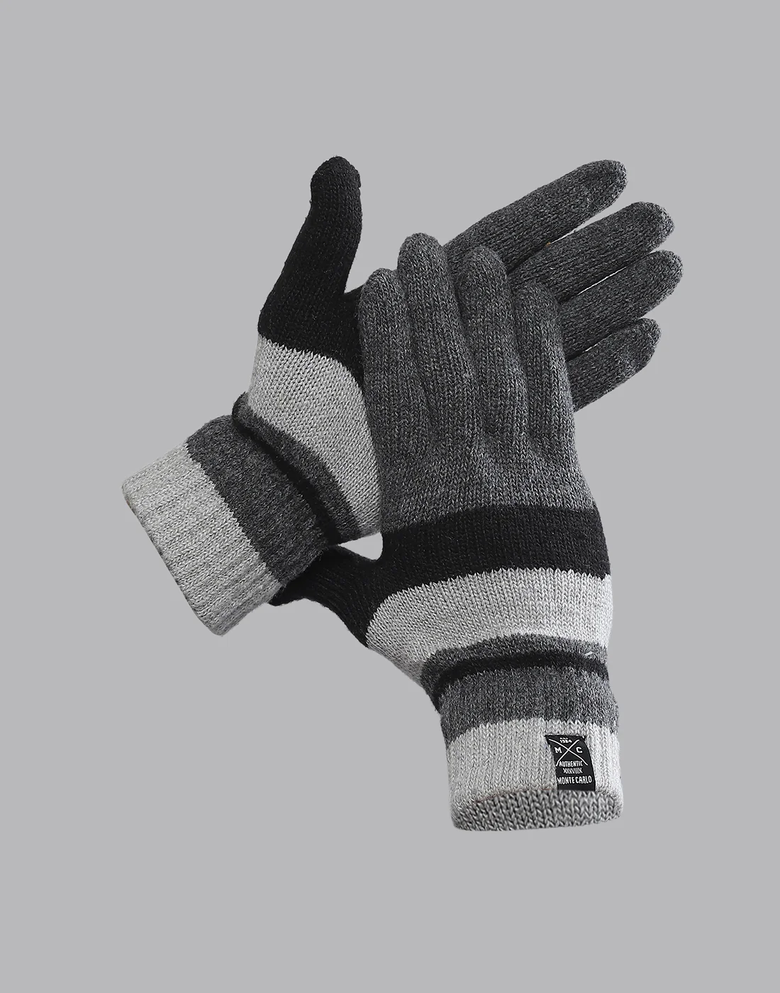 Men Grey Printed Blend Wool Gloves - Image 2