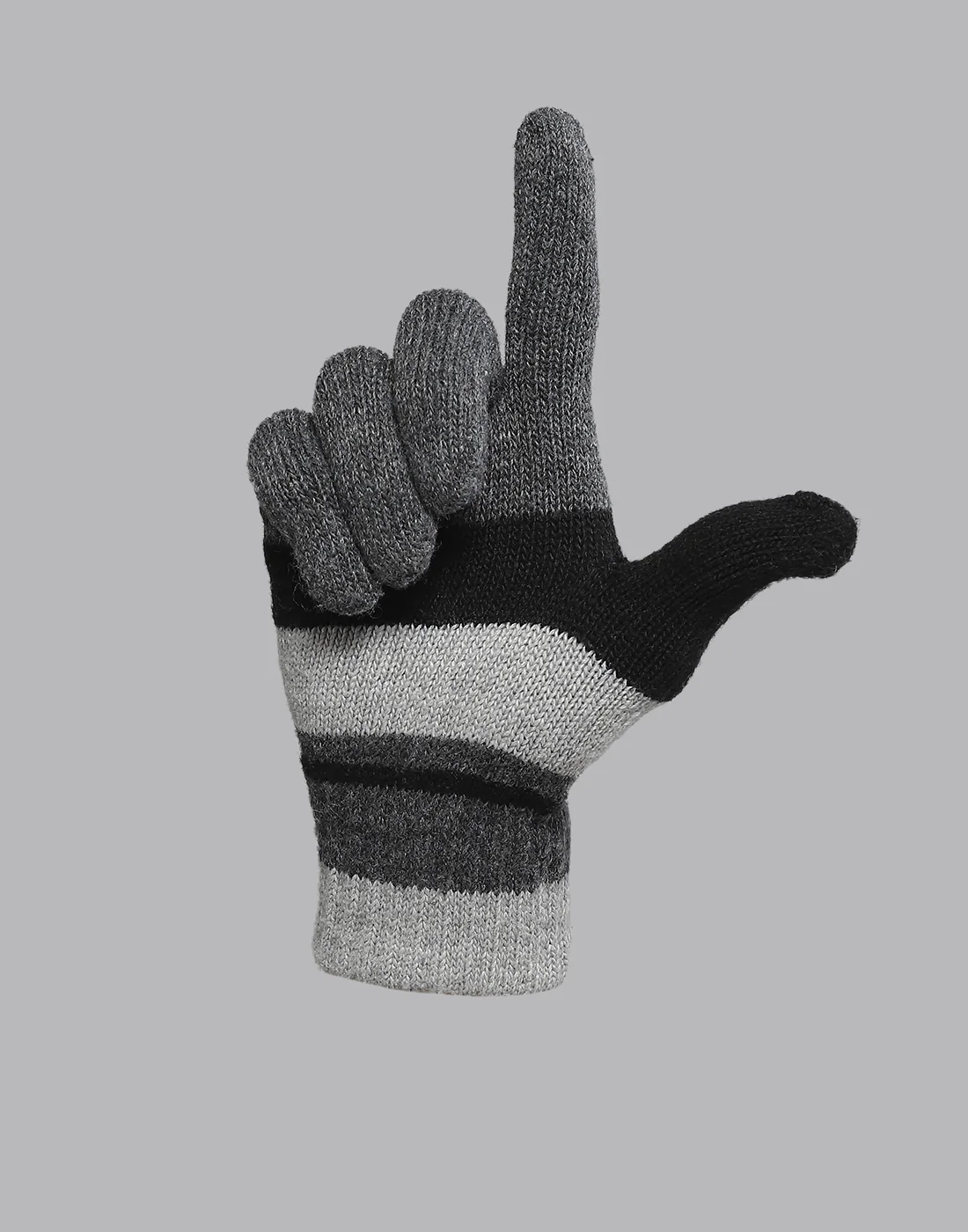 Men Grey Printed Blend Wool Gloves - Image 4