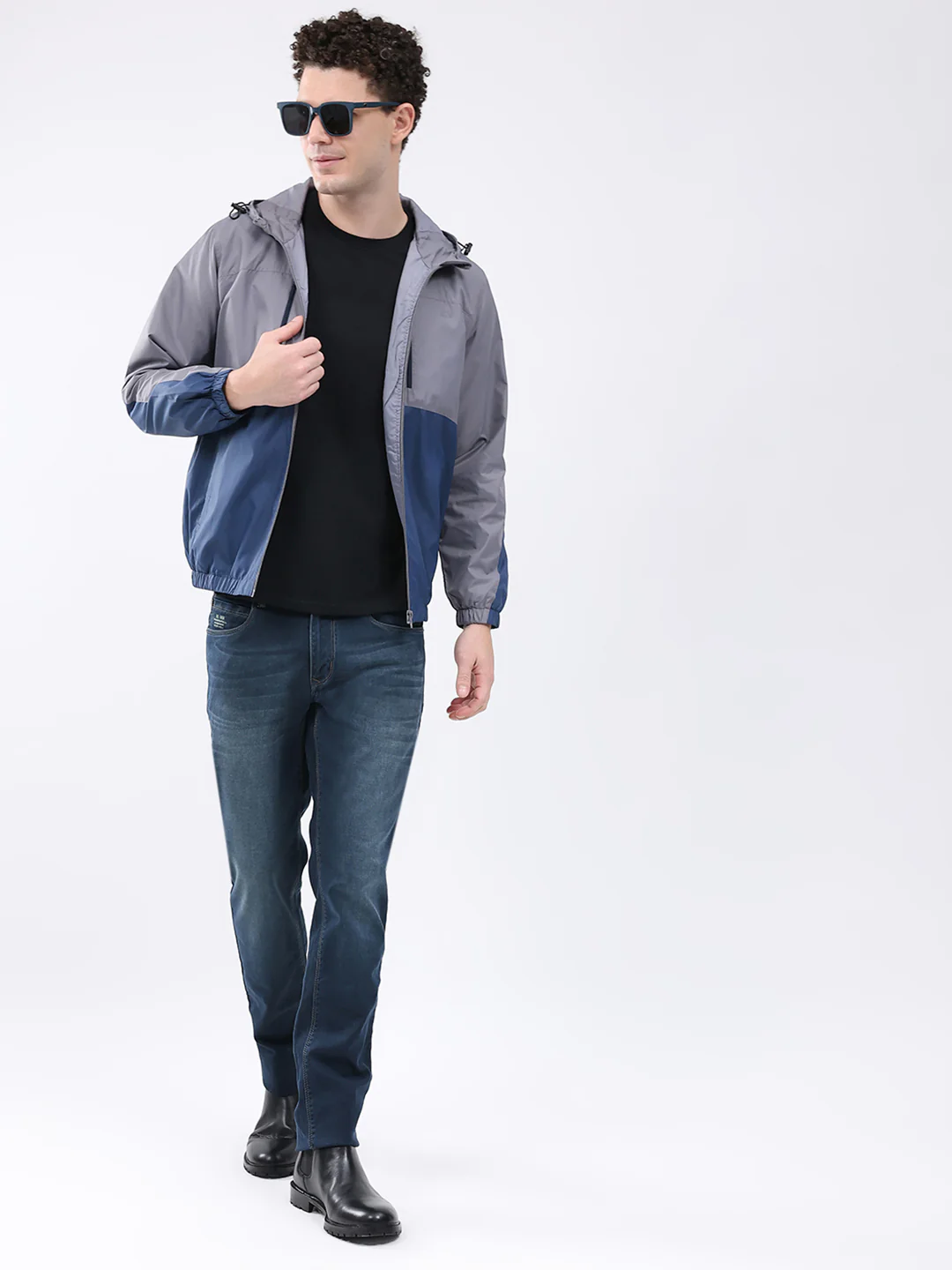Men Grey Printed Collar Full Sleeve Jacket - Image 2