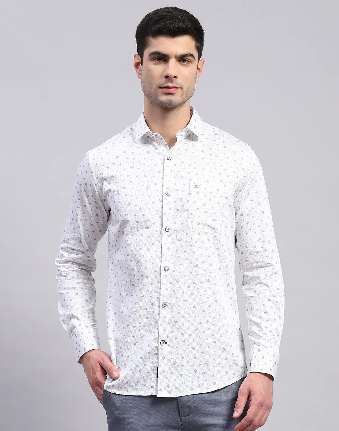 Men Grey Printed Collar Full Sleeve Shirt - Image 3