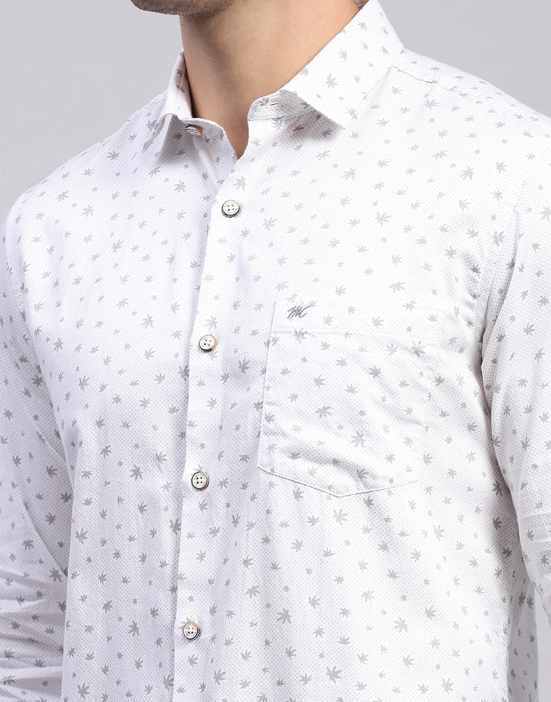 Men Grey Printed Collar Full Sleeve Shirt - Image 6