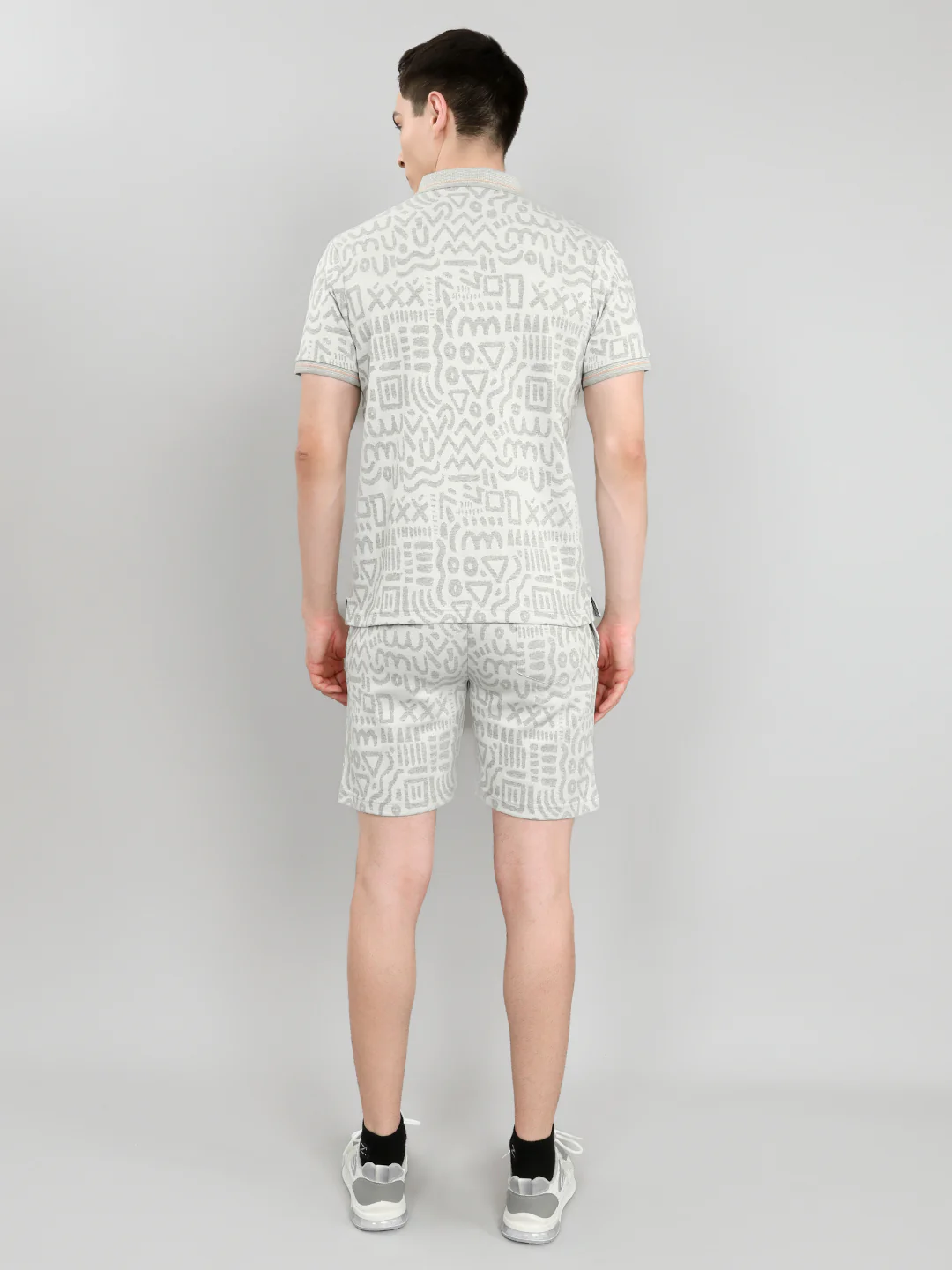 Men Grey Printed Collar Half Sleeve Bermuda Set - Image 4