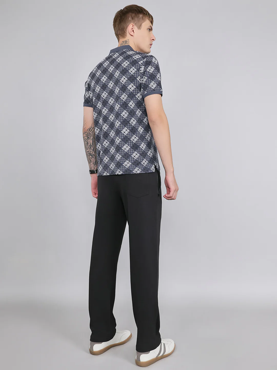 Men Grey Printed Collar Half Sleeve Lower Set - Image 9