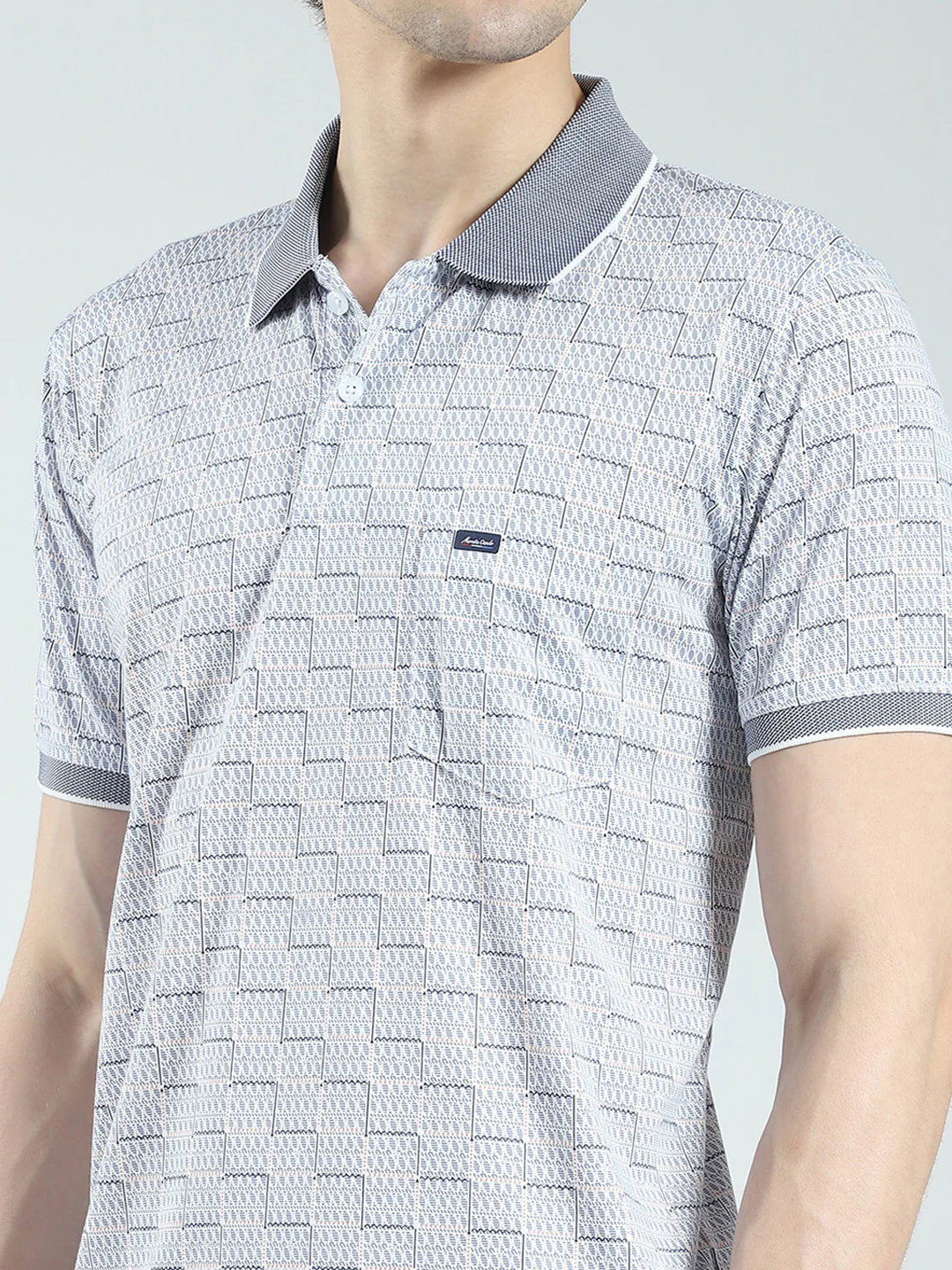 Men Grey Printed Collar Half Sleeve T-Shirt - Image 6
