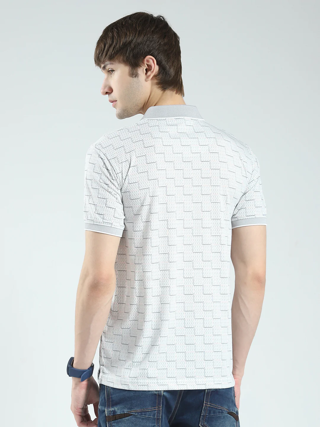 Men Grey Printed Collar Half Sleeve T-Shirt - Image 5