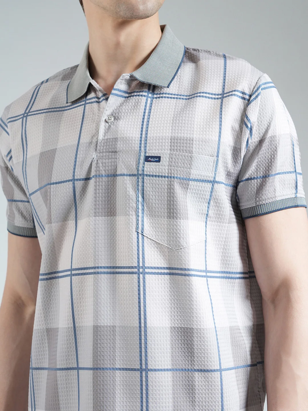 Men Grey Printed Collar Half Sleeve T-Shirt - Image 6
