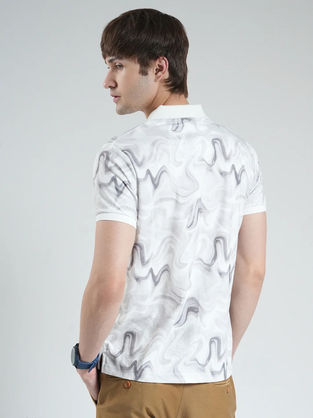 Men Grey Printed Collar Half Sleeve T-Shirt - Image 5