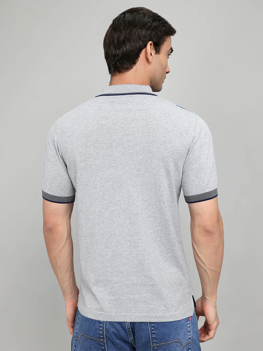 Men Grey Printed Collar Half Sleeve T-Shirt - Image 4