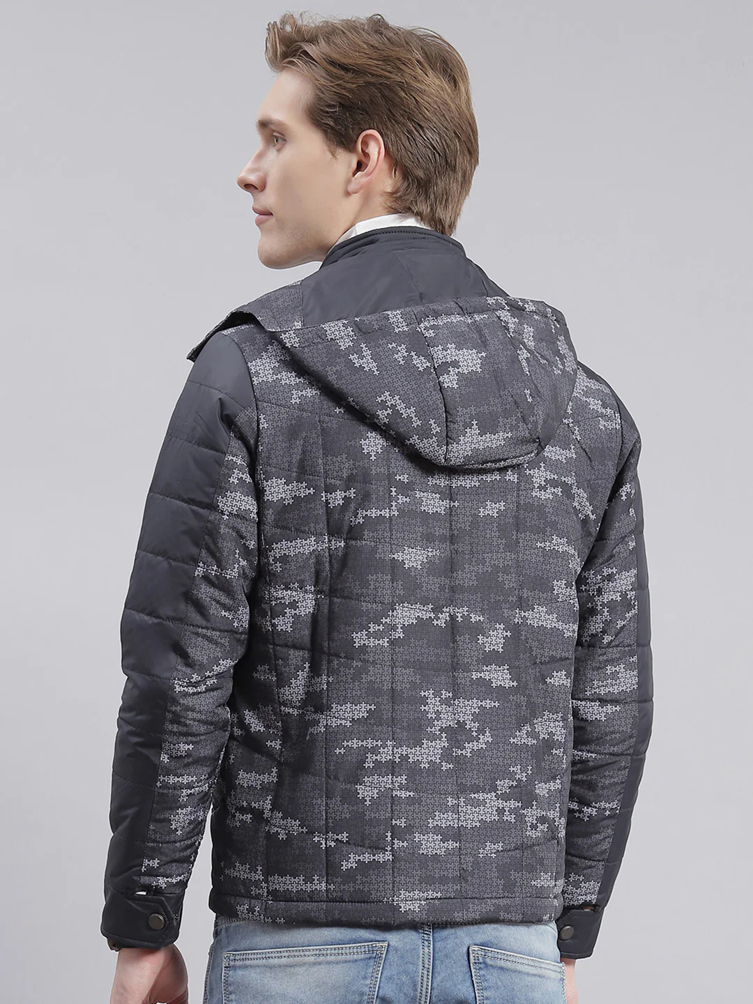 Men Grey Printed Hooded Full Sleeve Jackets - Image 6